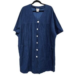 Vermont Country Store Denim Tunic Top Jumper 3X Blue Cotton Short‎ Sleeve Modest